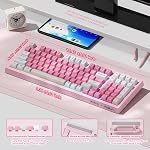 LEOBOG x Aula Pink Keyboard Wireless Creamy Computer Gaming Keyboards | Silent Membrane Keyboard, 98 Keys 2000mAh Quiet Creamy Keyboard with Number Pad, Rechargeable, for PC Mac Office Dorm Rooms