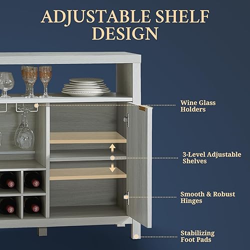 Miniatura 4 de OAKHAM HOME Oxford - Armario de bar con estante para vino, aparador acanalado con almacenamiento, armario de licor, armario de barra de café para