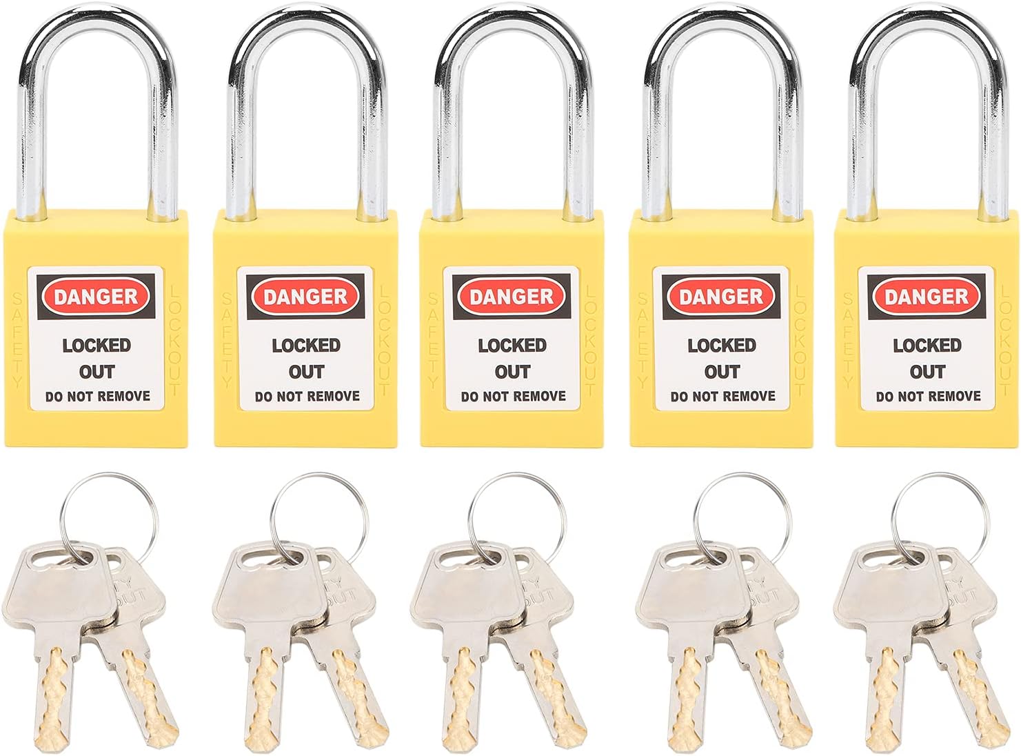 FLEXMAN 5 Sets Lockout Tagout Locks Set, 38mm Insulation Loto Nylon PA Steel Lockout Lock, Lockout Tagout Locks Safety Padlock for Gas Power Nuclear Energy (Yellow)