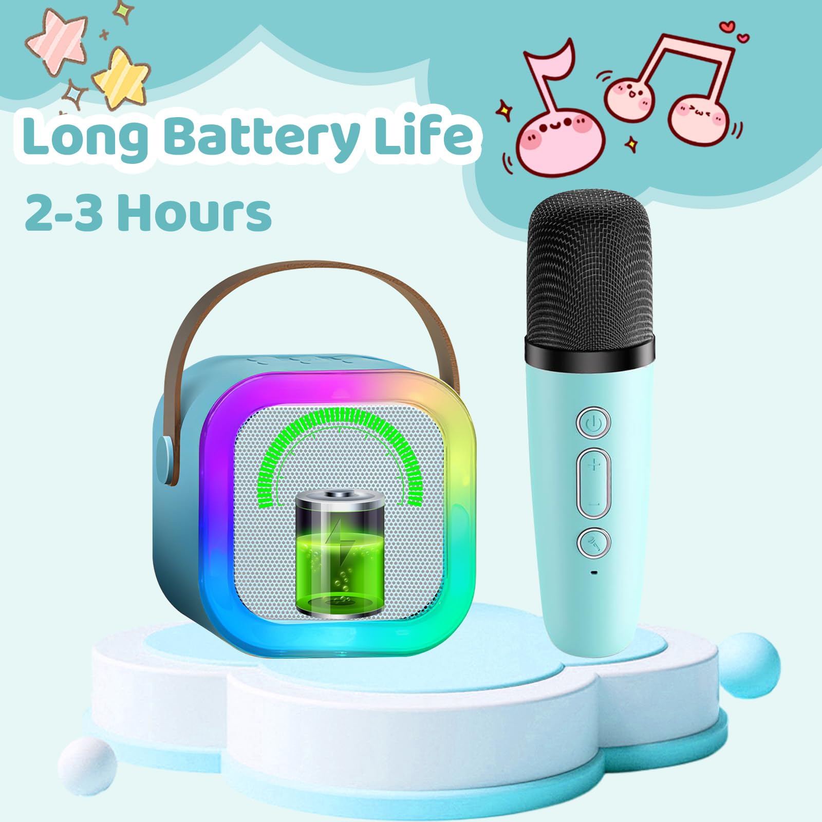 Karaoke per Bambini con 2 Microfoni Wireless – Altoparlante Bluetooth 5.0 con Luci LED e Effetti Vocali – Portatile per Feste, Compleanni e Regali