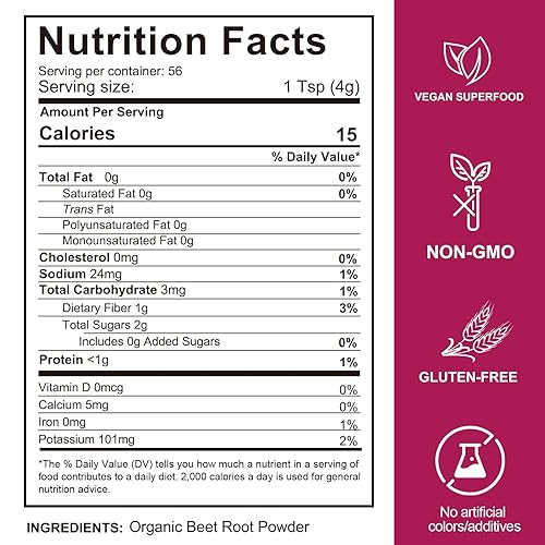Miniatura 9 de Polvo orgánico de raíz de remolacha  crudo, sin OMG, vegano, superalimento sin gluten para batidos, jugos y hornear  Colorante alimentario rojo