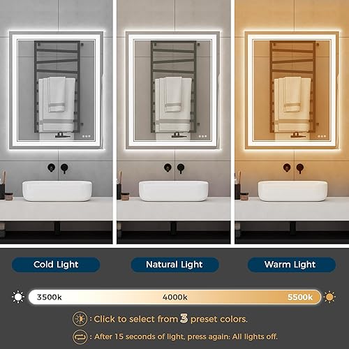 Miniatura 5 de Espejo de baño LED de 60 x 28 pulgadas, espejo inteligente con iluminación frontal y retroiluminada, espejo LED para baño con 3 colores, espejo de