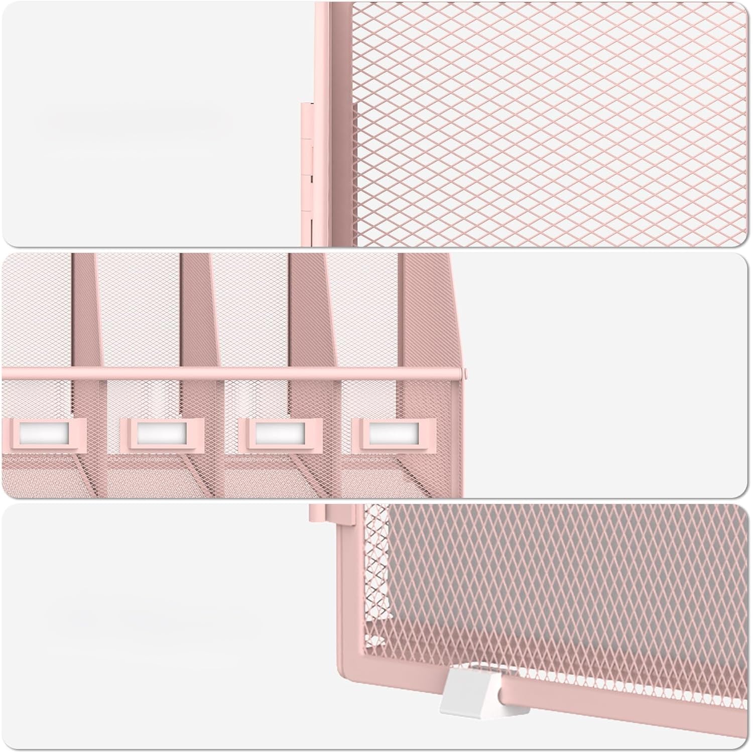 Organiseur de bureau en métal avec 5 compartiments verticaux pour bureau, rose