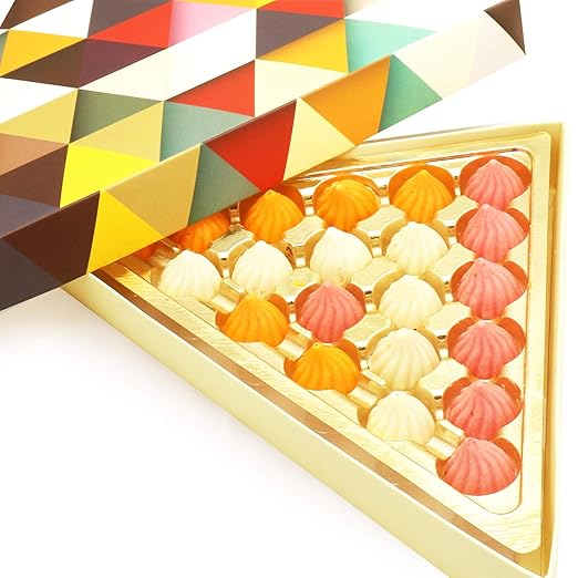 Ghasitaram Gifts Ganesh Chturthi Gifts - Pack of 21 Triangle Mango, Strawberry and White Chocolate Modaks