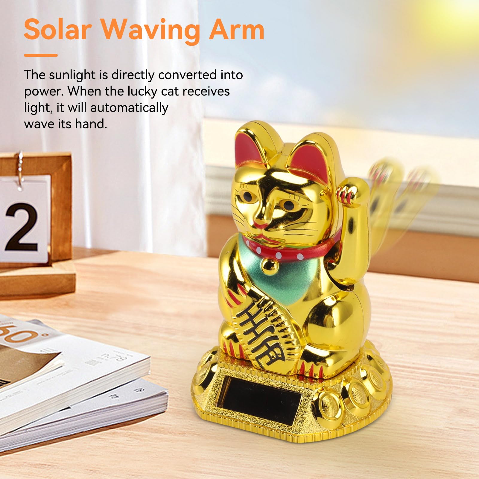 Braccio Oscillante Lucky Cat, Lucky Fortune Cat Gatto Fortunato Giapponese a Energia Solare con Braccio Oscillante Fengshui Lucky Cat Braccio Oscillante Per Auto, Desktop, Aperture Aziendali(Oro)