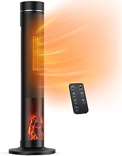 ECOWELL 33” Tower Space Heater 3D Flame Tower Fan Heater with Remote, 3 Modes, Timer, Tip-Over Protection, 60° Oscillating 1500W PTC Ceramic Heater Electric Heater Indoor EHT330,black