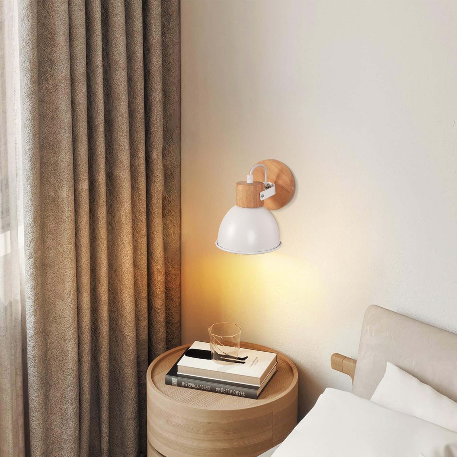 iDEGU Applique Murale Interieure Spot LED 15cm Rétro Lampe Murale Insustrielle en Bois Fer Design Vintage Luminaire Réglable Lustre Plafonnier E27 Éclairage Mural pour Chambre Cuisine Salon(Blanc Mat)