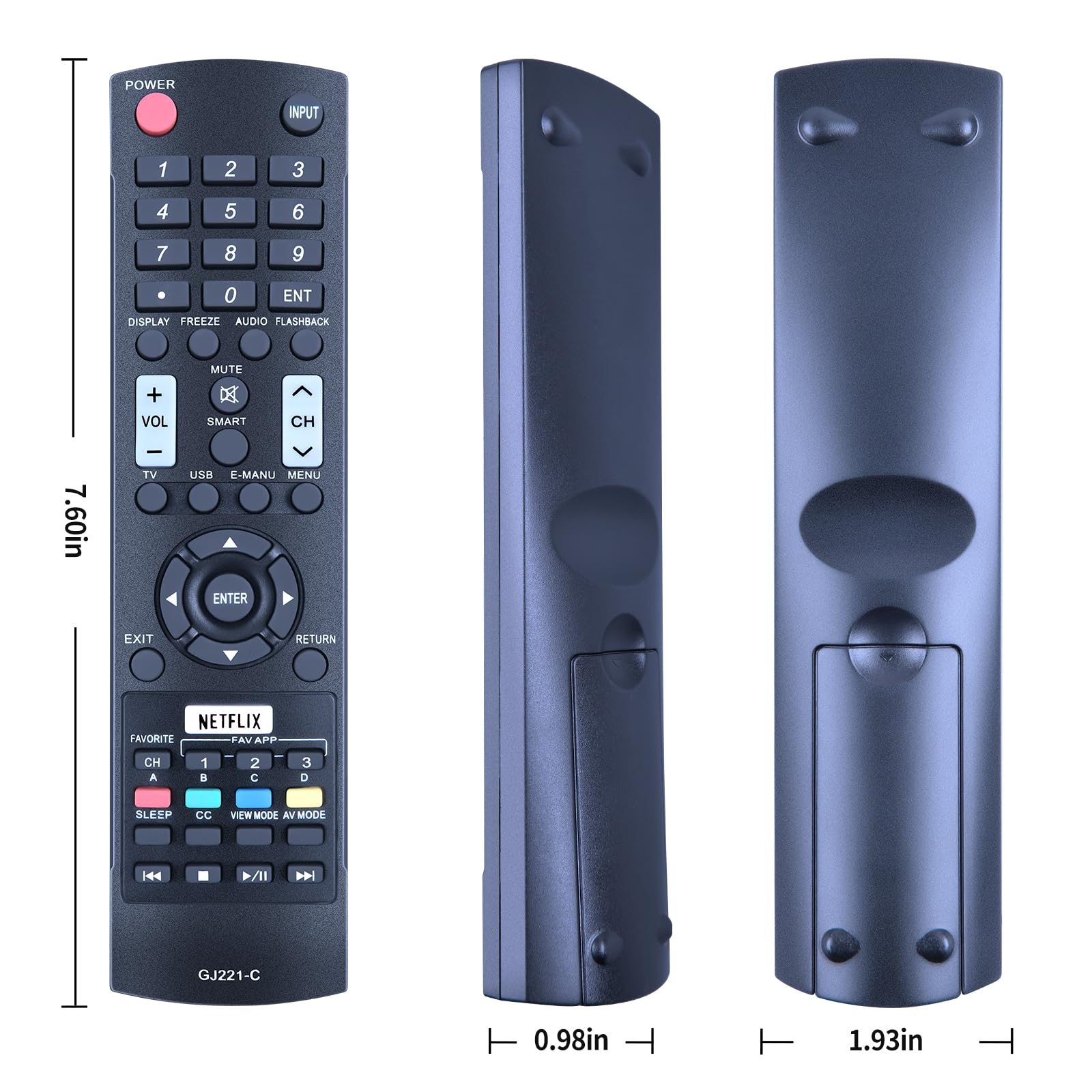 GJ221-C Remote Control Replacement For Sharp AQUOS LED TV Models 32LE653U, 40LE653U, 55LE653U
