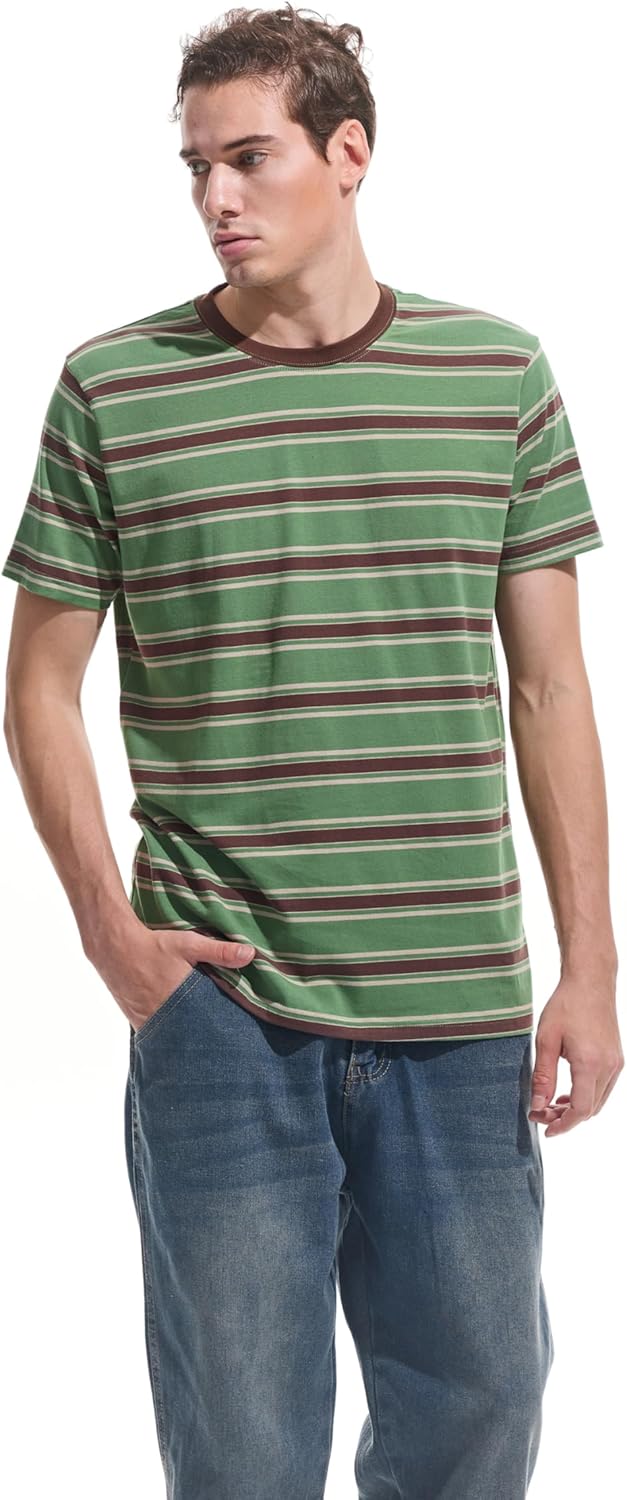 VEIISAR Men's Crewneck Striped T-Shirt Soft Elastic Cotton Tees - Image 4