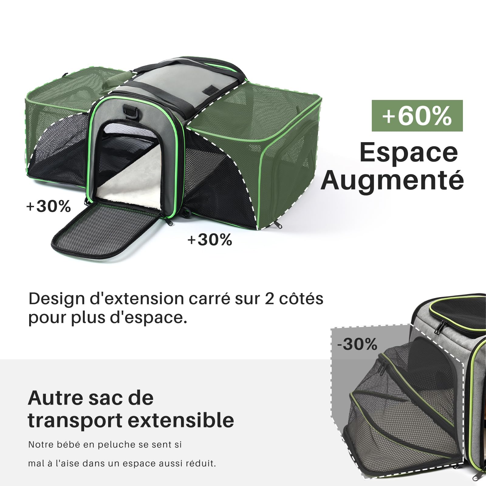 Gardner Pet Sac Transport pour Chat Chien Extensible, Grand Caisse de Transport Chat Respirant et Pliable, Cage Transport Chat pour Voyage en Avion/Train/Voiture - L/Gris