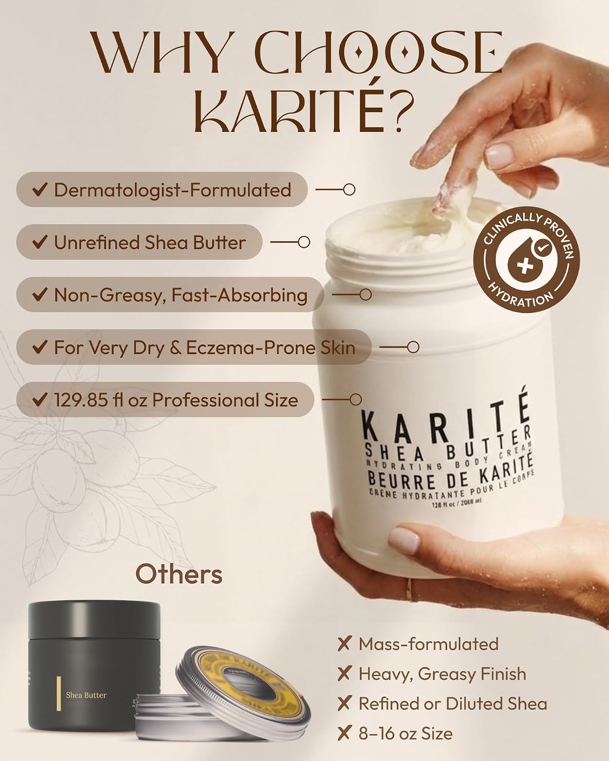 Karité Crème Corps Shea Butter Body Cream | Hydrating Moisturizer for Dry & Sensitive Skin | Dermatologist-Formulated and Approved | Cruelty-free & Hypoallergenic for all Skin Types- 129.85floz