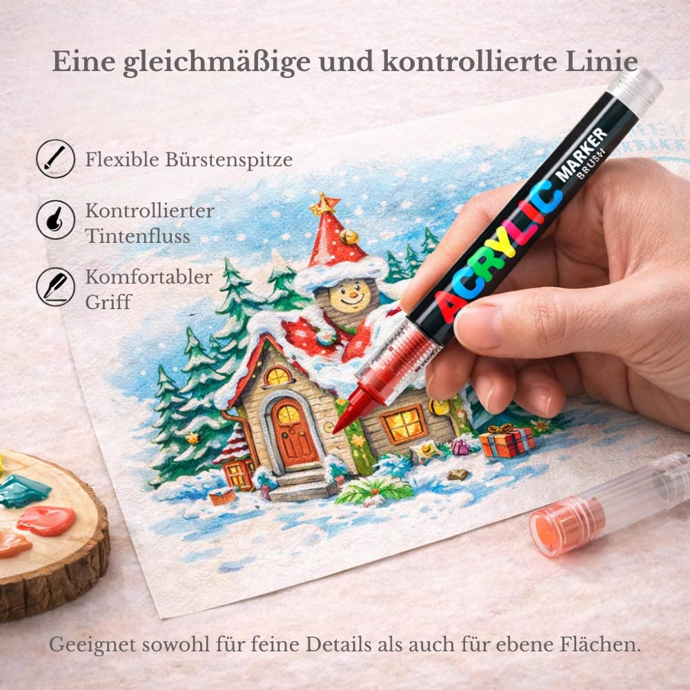 Faizer ® Acryl-Filzstifte, Acrylstifte mit Pinselspitze, zum Ausmalen von Erwachsenen, Acrylfarben zum Ausmalen, für schöne Kunst, Kalligraphie, Holz, Leinwand, Glas, Keramik