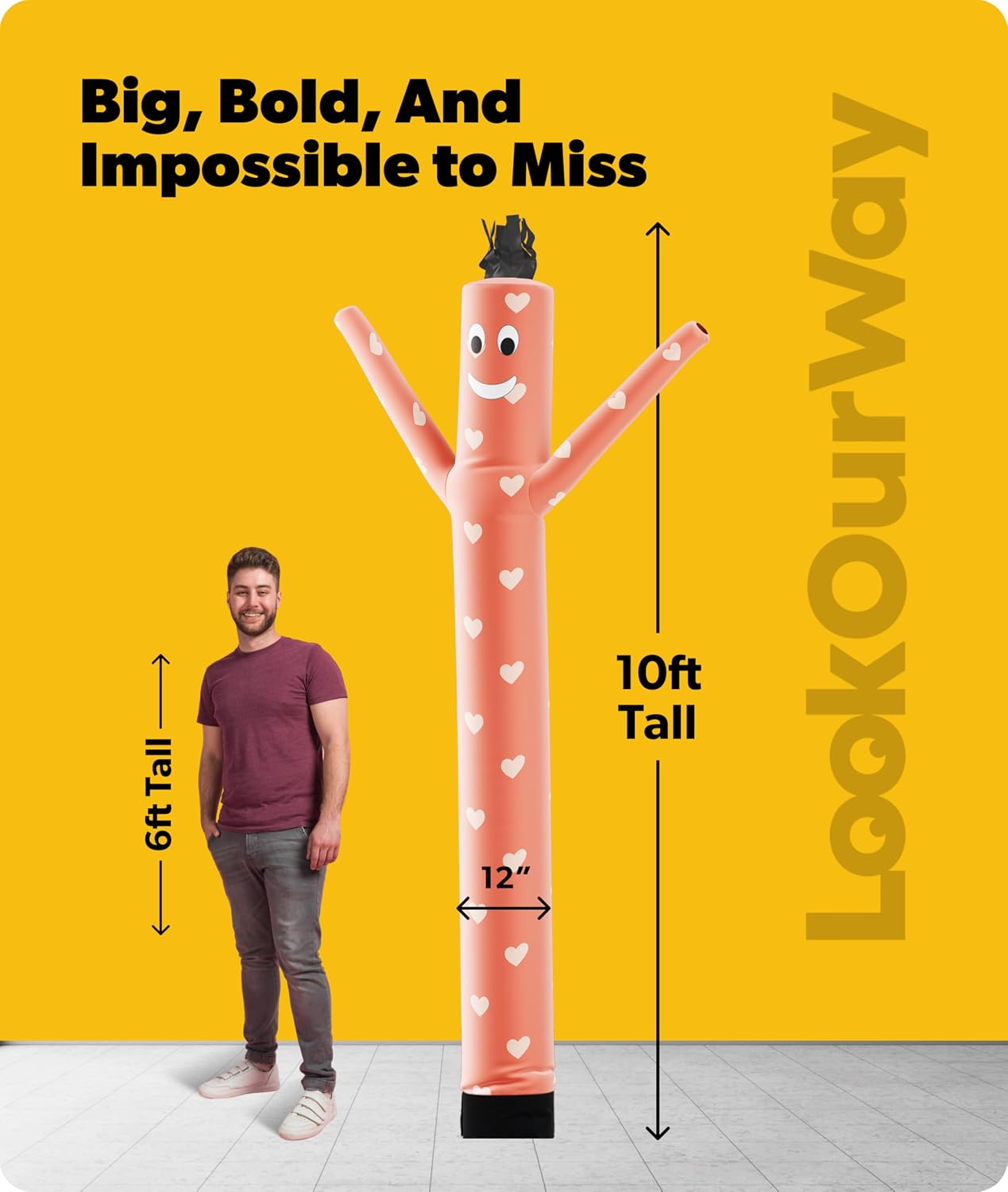 LookOurWay Air Dancers Inflatable Tube Man Attachment - 10 Feet Tall Wacky Waving Inflatable Dancing Tube Guy for Business Promotion - Blower Not Included - Valentine's Day Themed Hearts image 3
