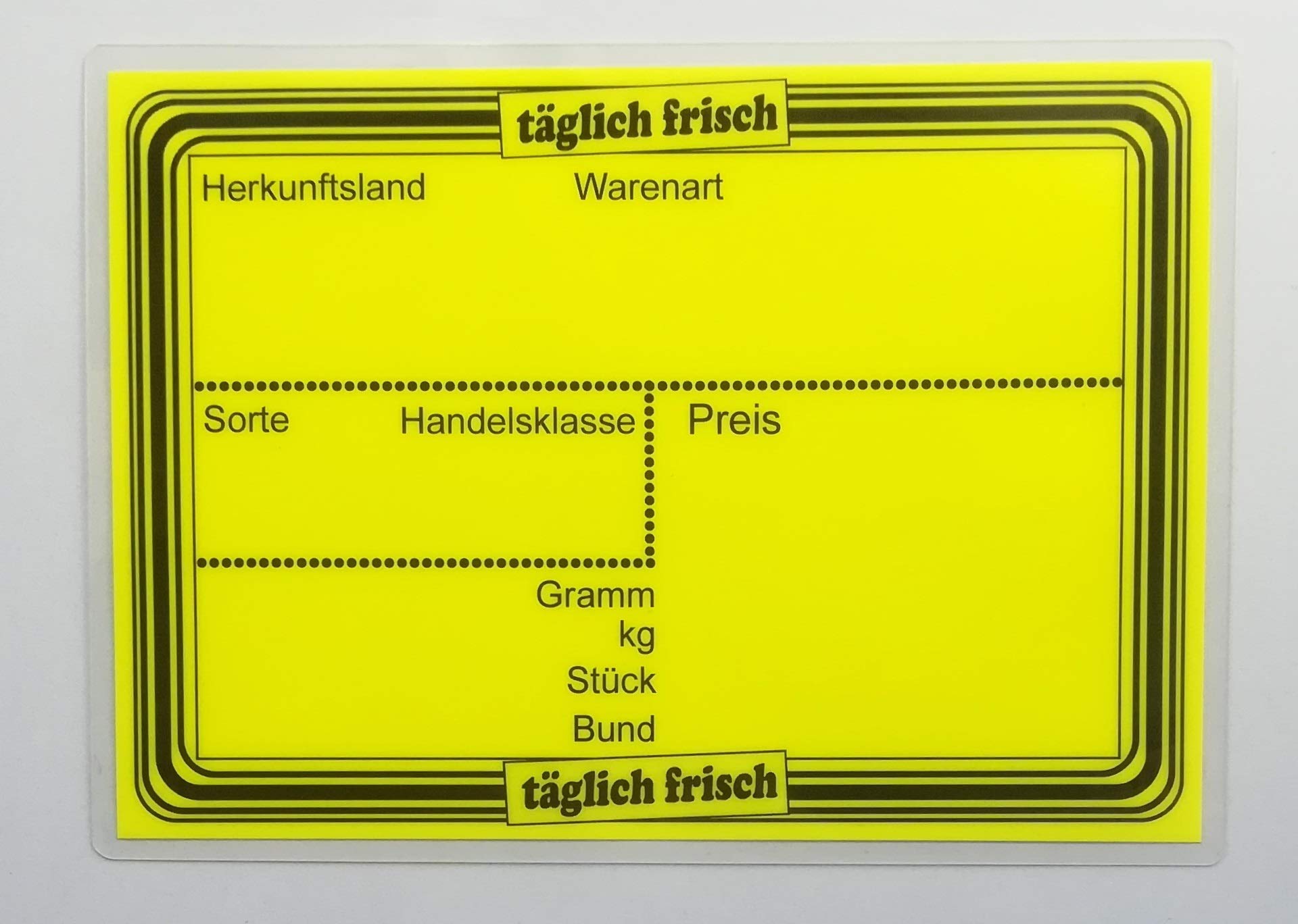 20 laminierte Preisschilder- SET 111 x 154 mm leuchtgelb für Obst und Gemüse Werbesymbole