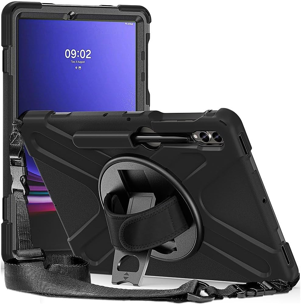 Sahara Defense-X Series Case for Samsung Galaxy Tab S10+, S9+, S9 FE+, S8+, Black, Rugged Shockproof Protective Cover with Hand Strap, Kickstand, Shoulder Strap, Hard Shell (TB00334)