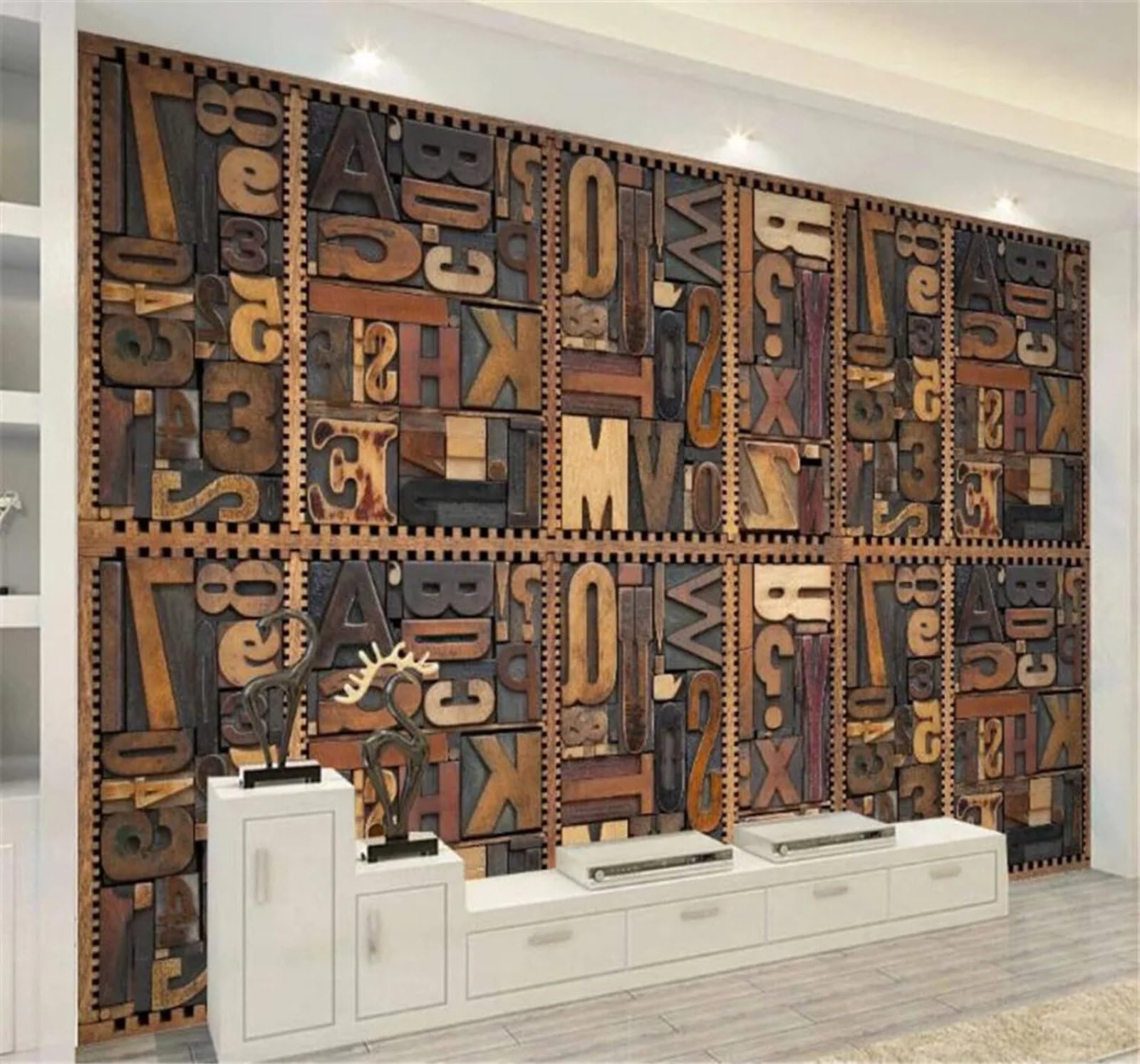 Tzxztt Creative Vintage Wood Carving Letters Art Modern 3D Wallpaper Premium Textured Silk Neutral Tones Material Ideal for Living Room Bedroom-250cm×170cm