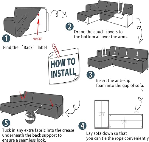Miniatura 6 de LA MEACK Fundas para sofá modular, 2 piezas, suave, en forma de L, súper elástica, tipo L, con 2 fundas de almohada, funda de sofá de 3 plazas +