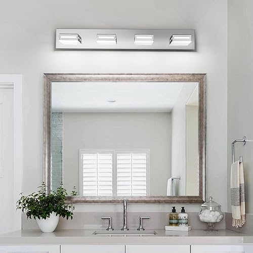 Miniatura 46 de Lámparas LED modernas para tocador (3 lámparas, 24 pulgadas), accesorios de iluminación para pared de baño acrílico dorado sobre espejo