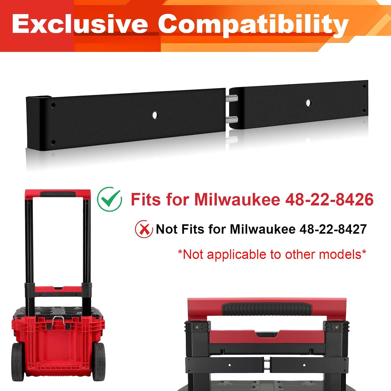 venshun Milwaukee Packout Compact Mounting Plate Holder Carbon Steel Bracket for 4822-8426 Rolling Toolbox, Tool-Free Side-Mount Organization, Expandable Storage for Tools & Accessories