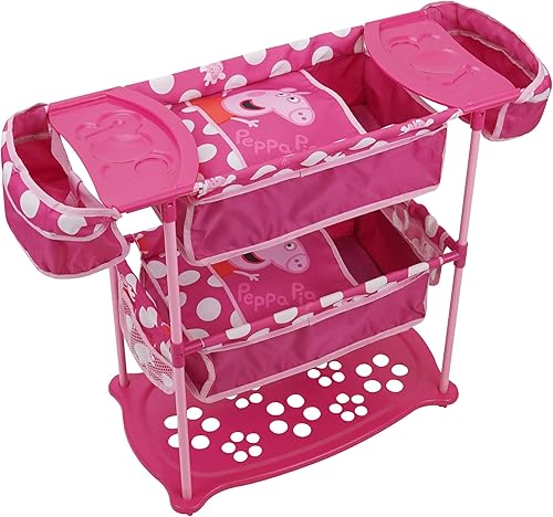 Peppa Pig: Estación de cuidado de muñecas Twin – Puntos rosados y blancos – Se adapta a muñecas de 14 a 18 pulgadas, juego de muñecas Sleep Eat &
