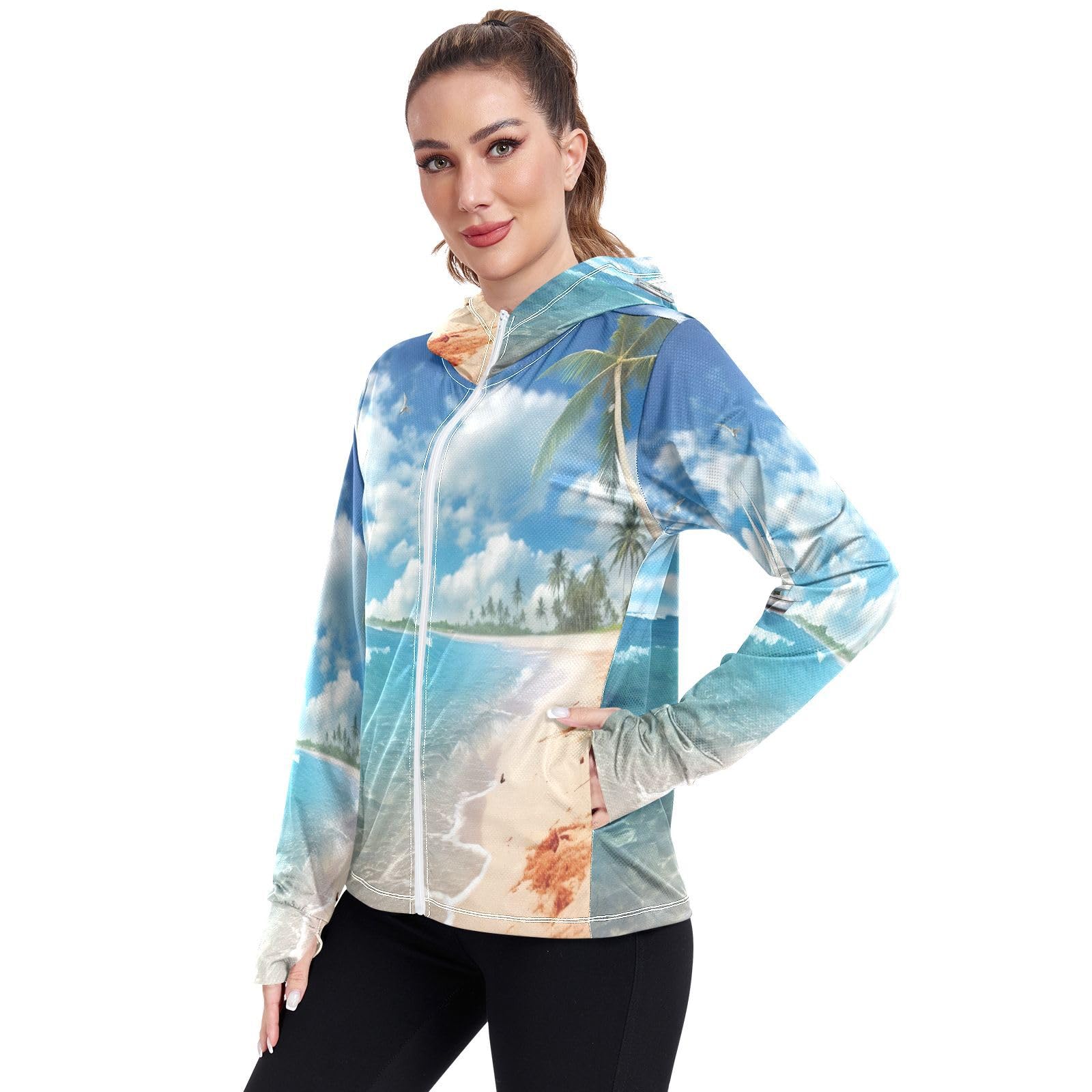 Kigai Shells Women's UPF 50+ Sun Protection Hoodie Jacket Zip Long Sleeve Sun Shirt for Gardening Hiking Outdoor