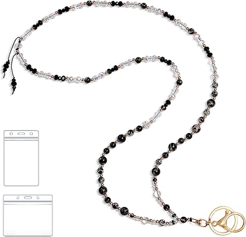 Cordón para tarjetas de identificación y llaves, cordones de cuentas de piedra natural para mujeres y profesores