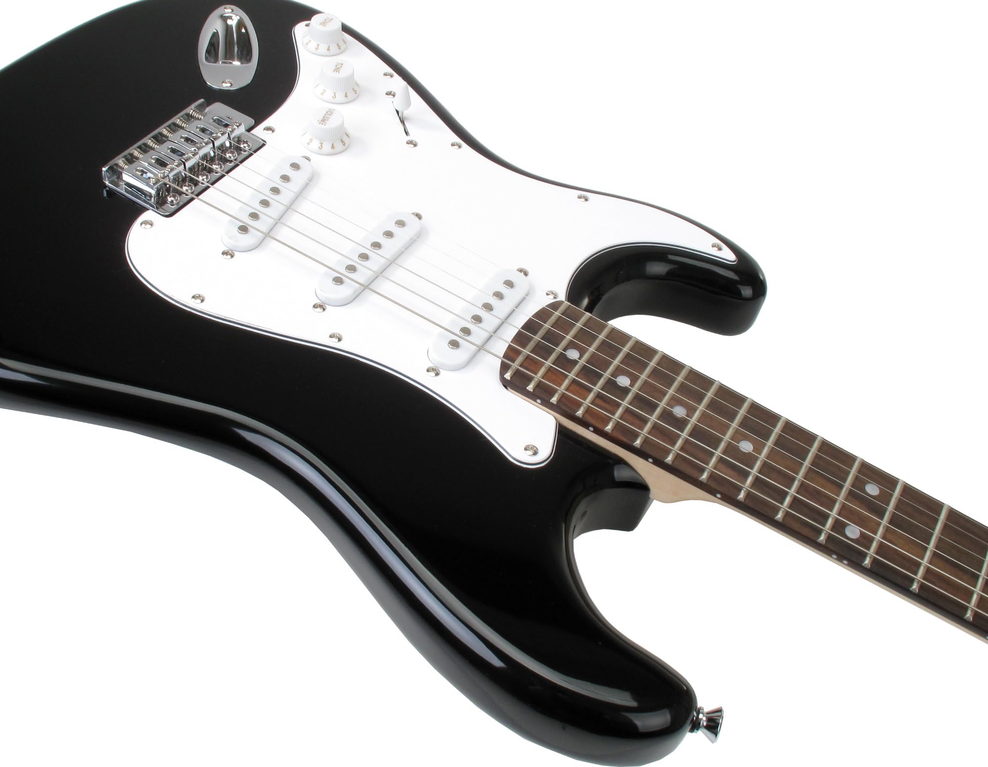 Rocktile Pro ST3 BK RW L Guitare Électrique Gaucher – Guitare ST-Style Noire pour Gaucher – 3 Single-Coils, Système Tremolo Vintage String, 22 Frettes, Manche Palissandre – noire