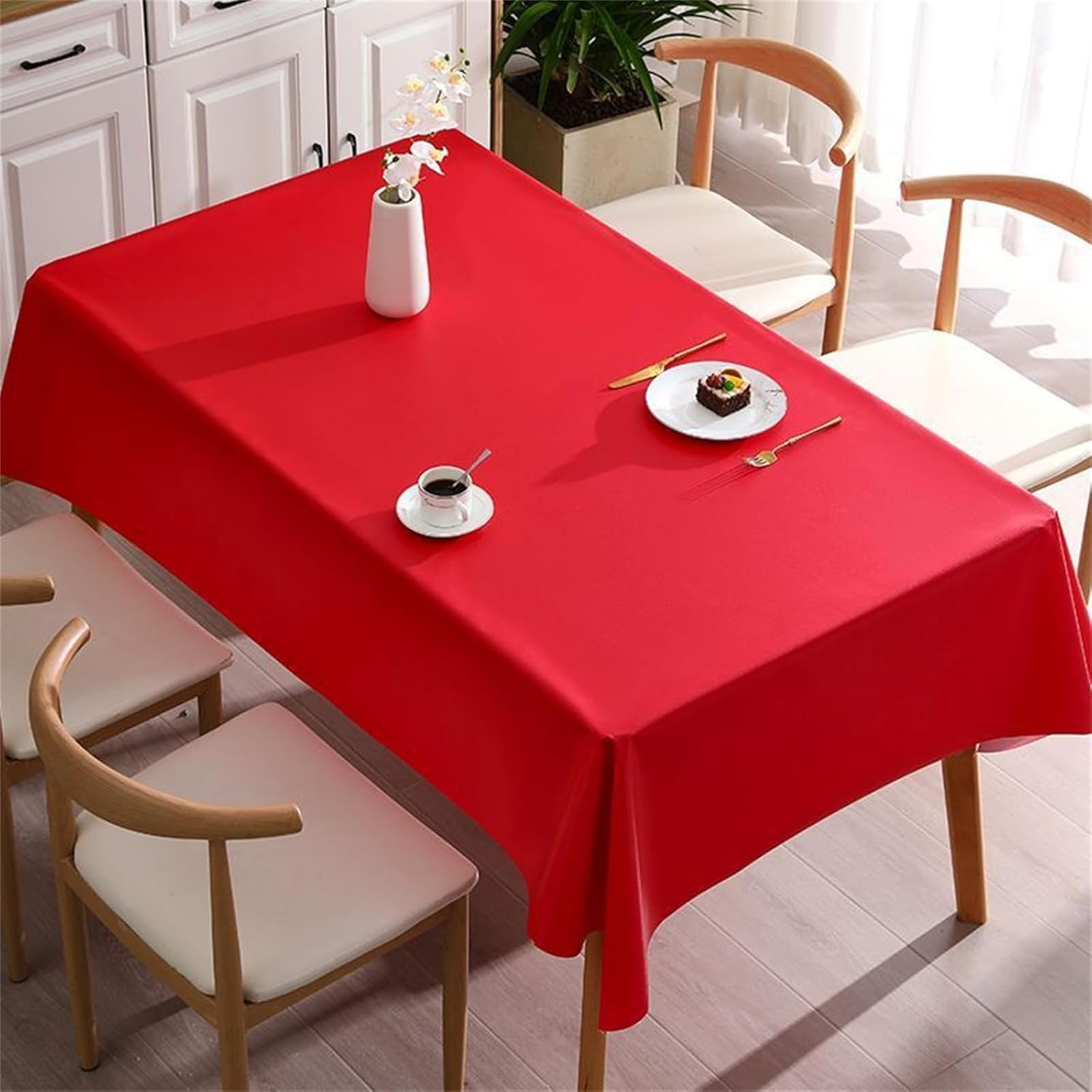 KIJyfgTR Plain Rectangular Tablecloth Ideal For Outdoor Garden Parties(Red,140x220cm)