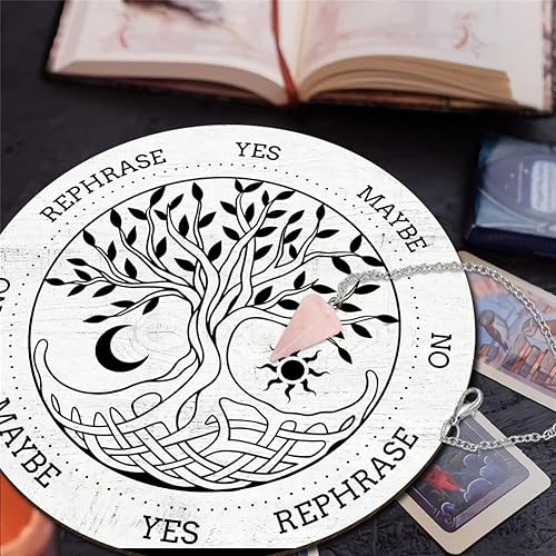 Miniatura 4 de CRASPIRE Tablero de péndulo del árbol de la vida, tablero de mensajes metafísicos de adivinación, tablero tallado de madera de 7.9 pulgadas con