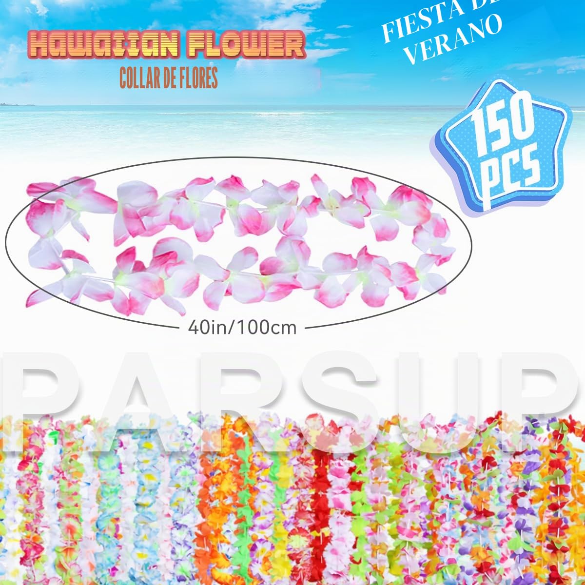 150 collares hawaianos Luau Leis para decoraciones de fiestas temáticas tropicales, decoración de fiestas en la playa