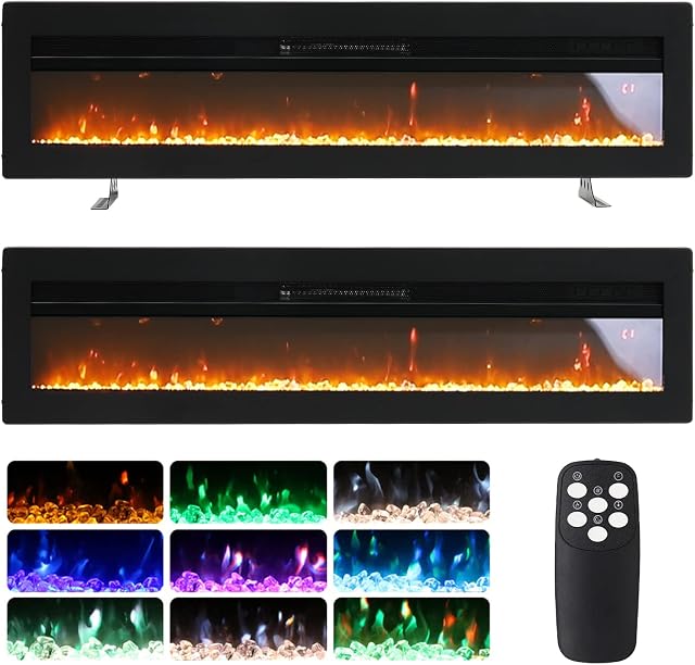 INMOZATA 127cm Electric Fire Recessed Wall Mounted Freestanding Electric Fireplace with Realistic LED Flame Effect, Adjustable Thermostat, Overheat Protection, 900W&1800W (127 cm/50 inch, Black)