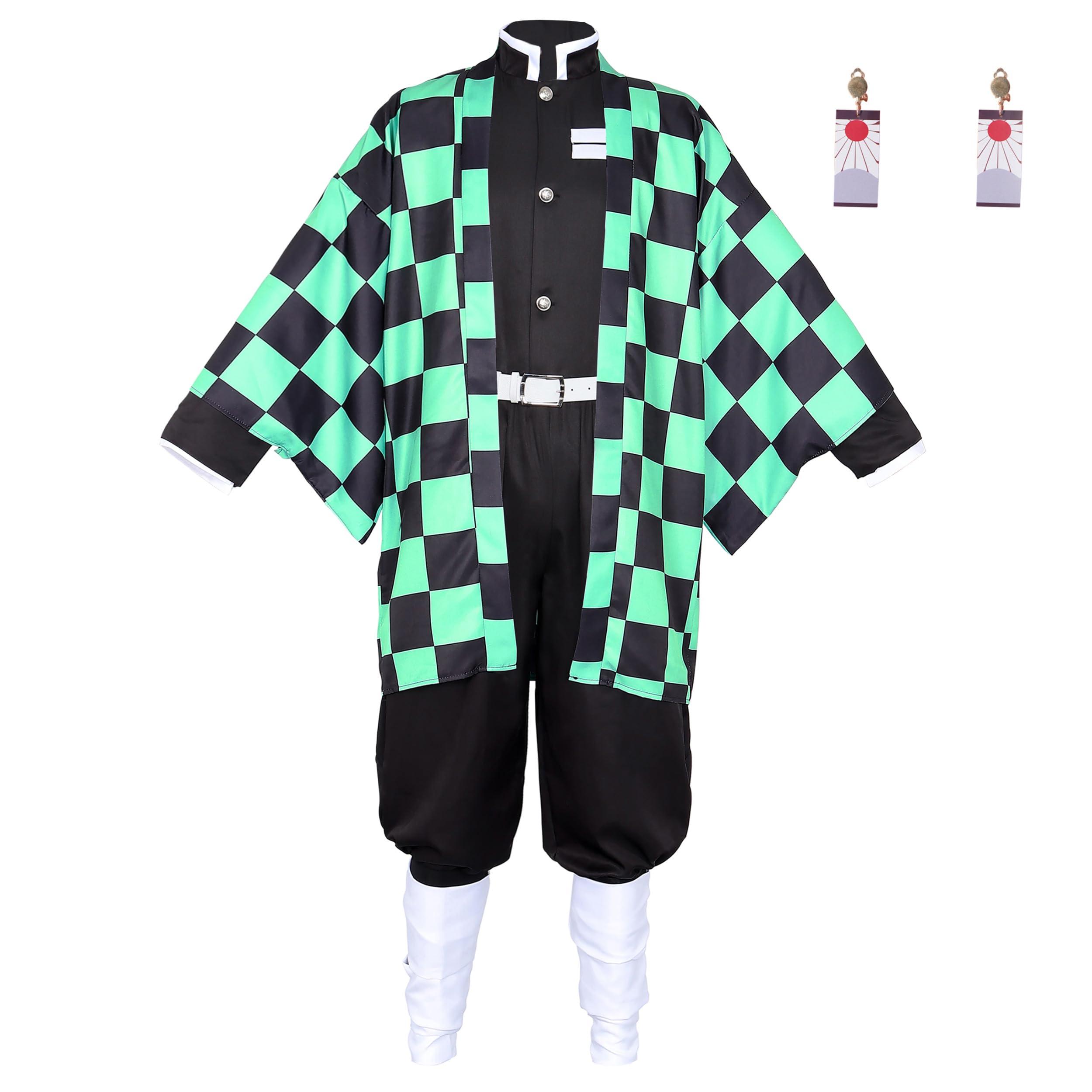 Satdflie Cosplay Costume Kimono Robe Suit with Belt Full Uniform Set Unisex Christmas Halloween Outfit Anime Fans Gift，Tanjiro Kamado，110 Size