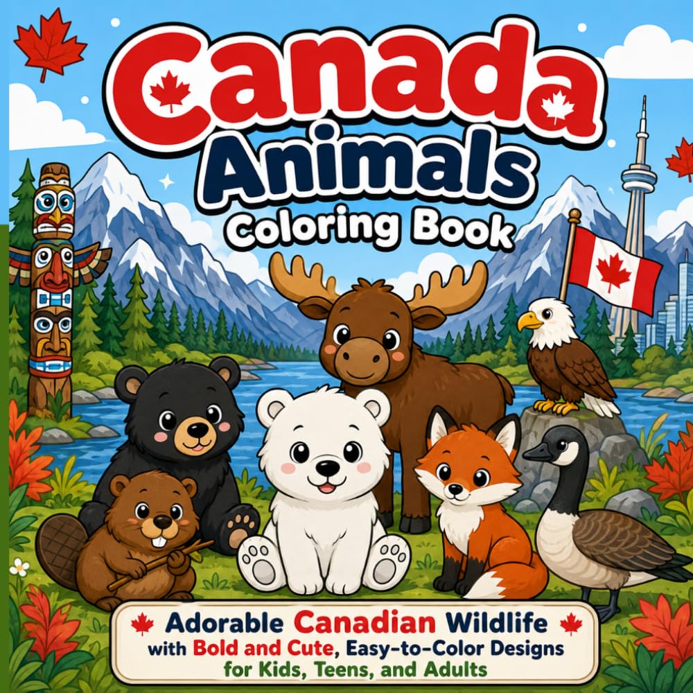 Canada Animals Coloring Book: Adorable Canadian Wildlife with Bold and Cute Designs | Easy-to-Color Pages for Kids and Adults
