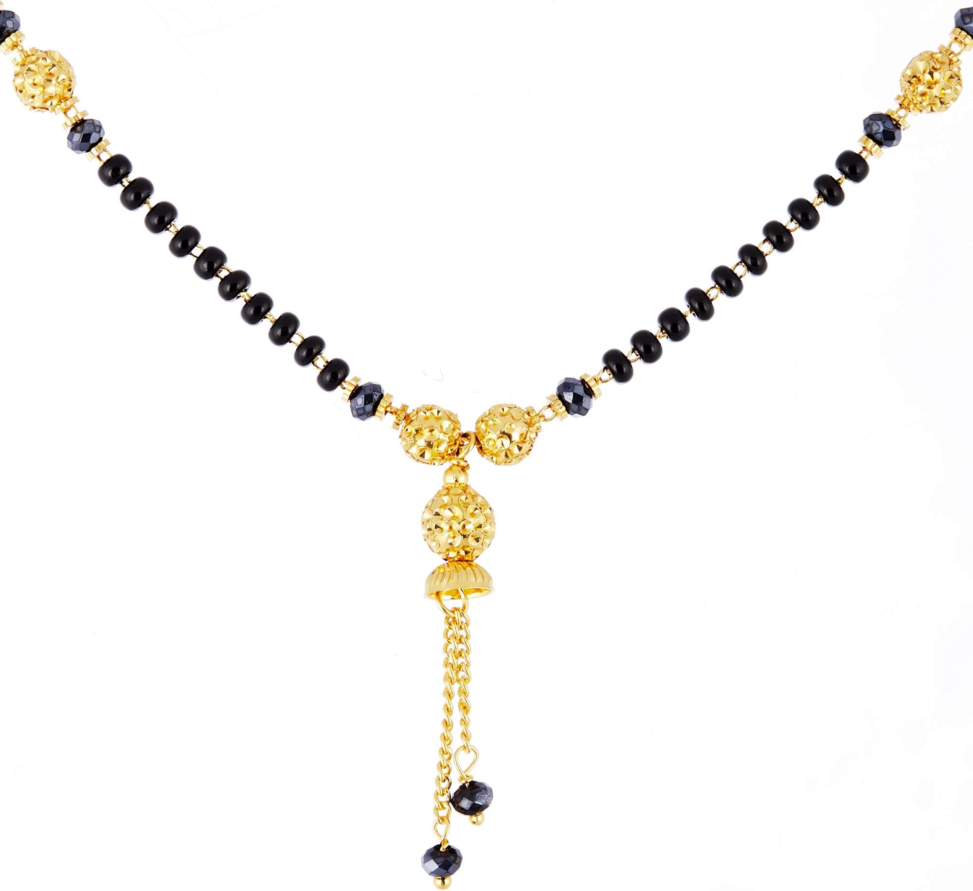ZENEME Mangalsutra Gold Plated Brass Beads Necklace Tanmaniya Nallapusalu Black Bead Chain Jewellery For Women
