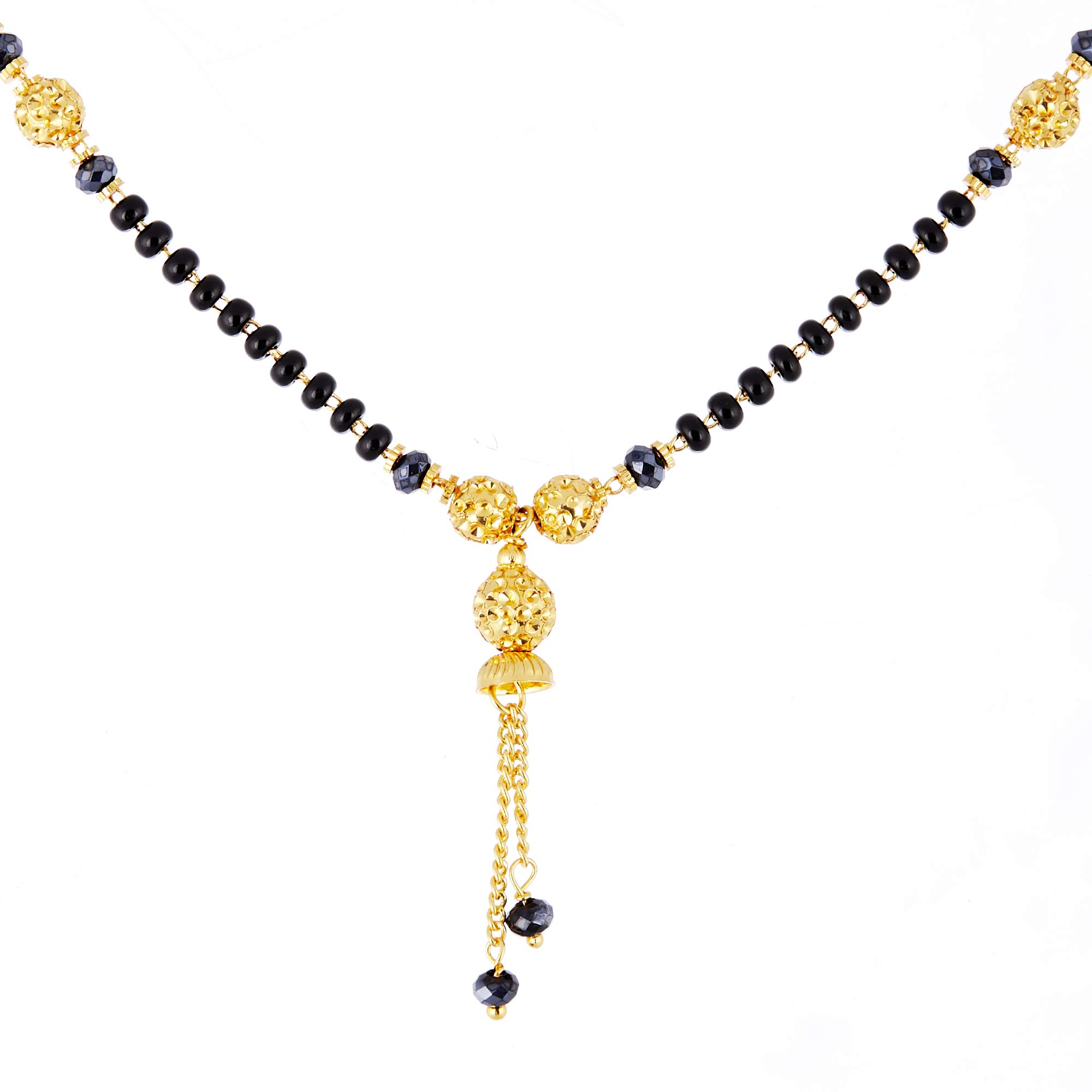 ZENEME Mangalsutra Gold Plated Brass Beads Necklace Tanmaniya Nallapusalu Black Bead Chain Jewellery For Women