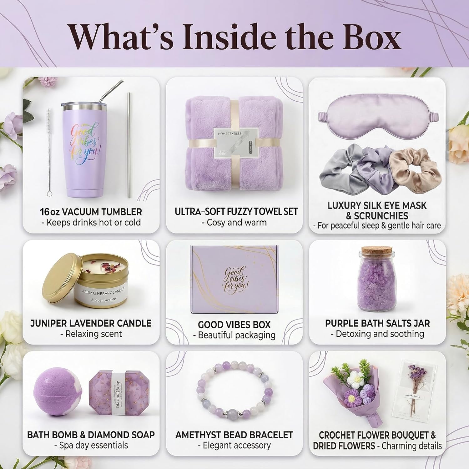 Mothers Day Gifts for Mom, 12-Piece Self Care Gift Basket for Women, Lavender Spa Gift Set with Tumbler, Bath Bombs, Candle, Eye Mask, Birthday Gift Box for Wife, Sister, Best Friend, Daughter