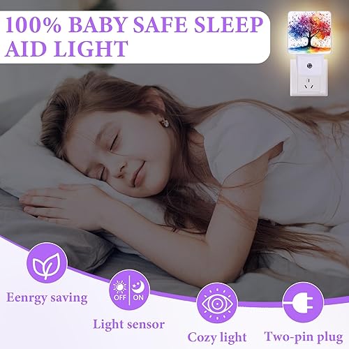 Miniatura 4 de Luz nocturna de árboles coloridos, luces nocturnas enchufables con sensor de atardecer a amanecer para dormitorio, baño y sala de estar, lámpara