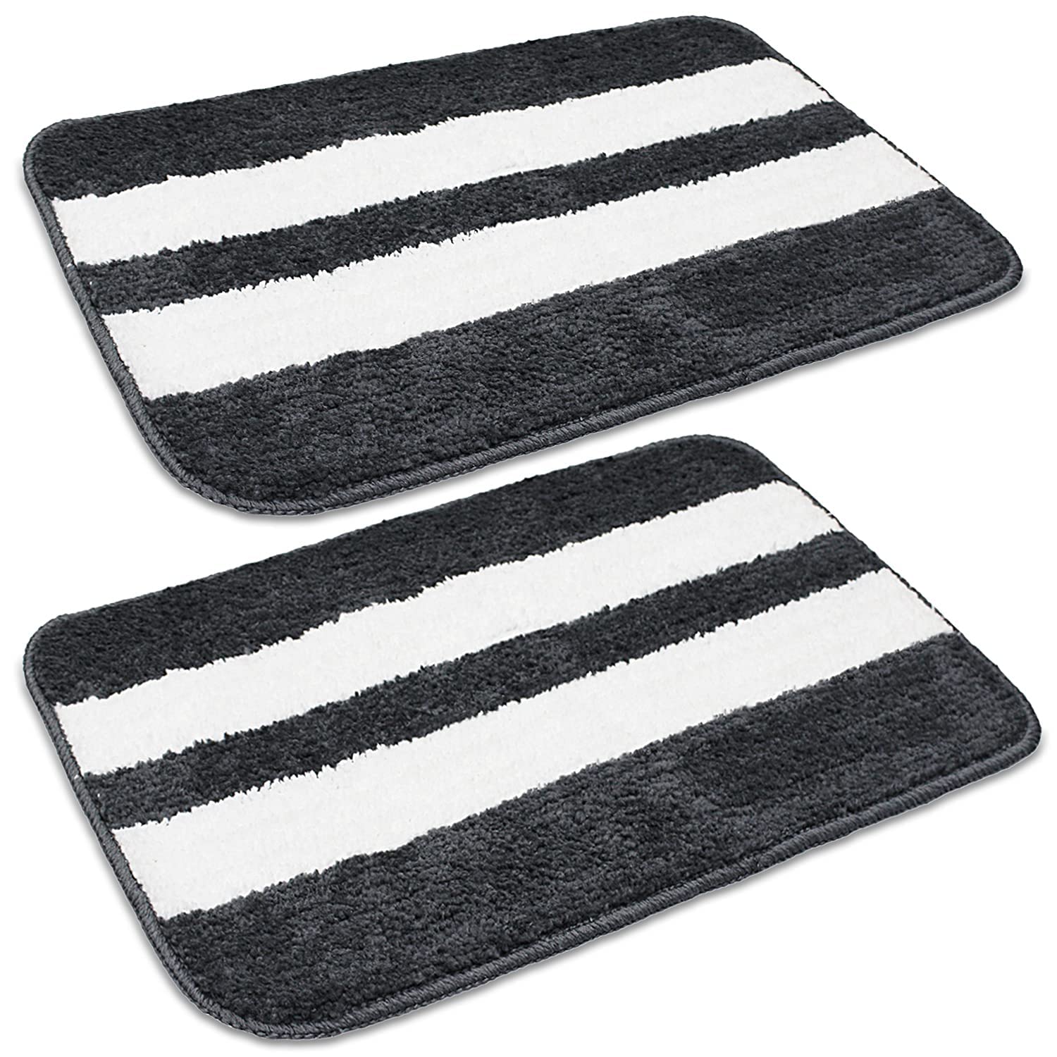 SKIVE India Set of 2 Piece mats with Anti Skid Rubber Backing,Colour Gray with White Strip Set of 2 (40 x 60 cm) (B09QH8NL9F) Amazon Price History, Amazon Price Tracker