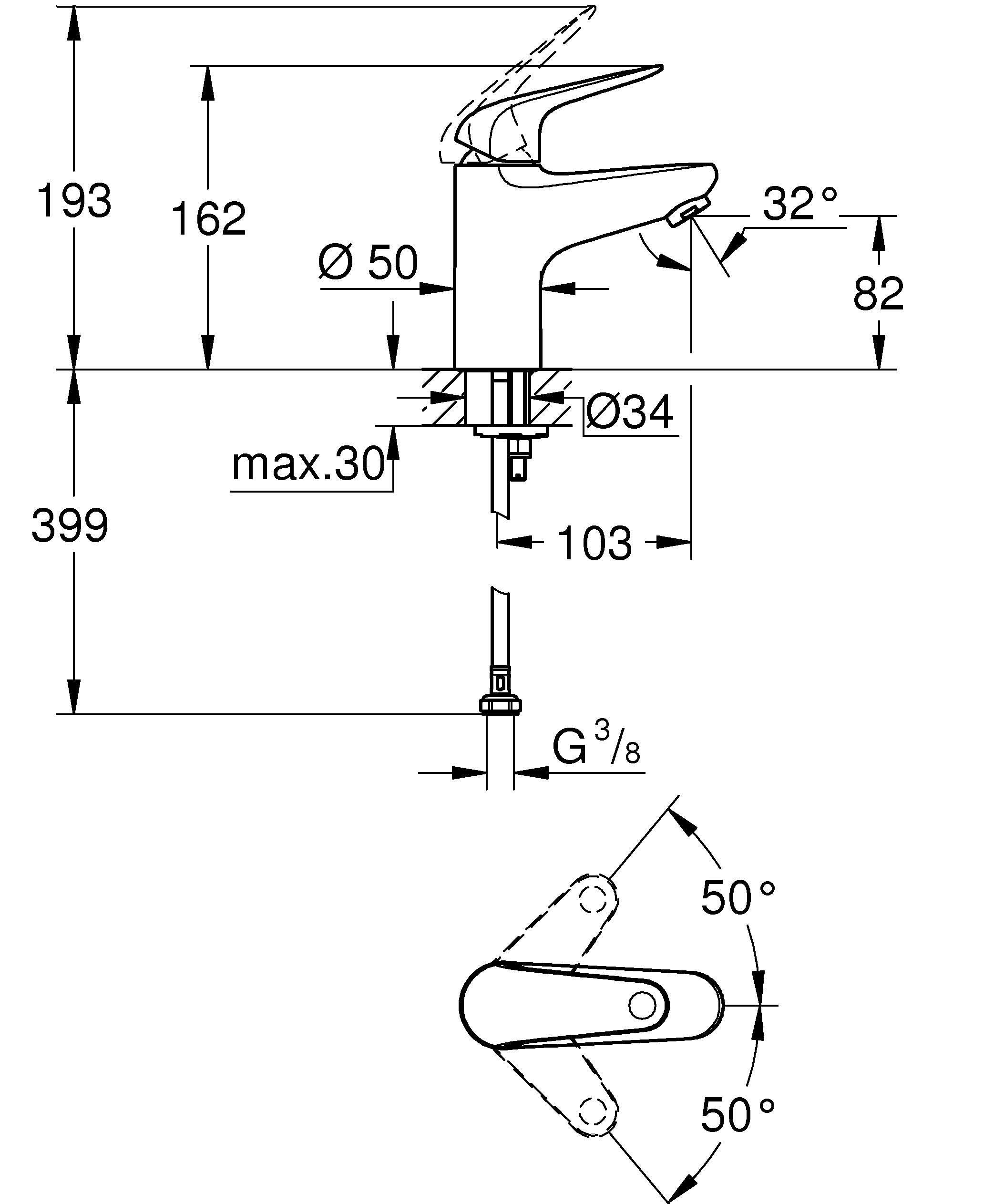 GROHE Swift, Waschtischarmatur, wassersparend (Wasserhahn für das Bad, mit versenkbarer Kette, 16cm hoch, mit 3in1 Werkzeug, einfache Installation am Waschbecken), chrom, 24317001