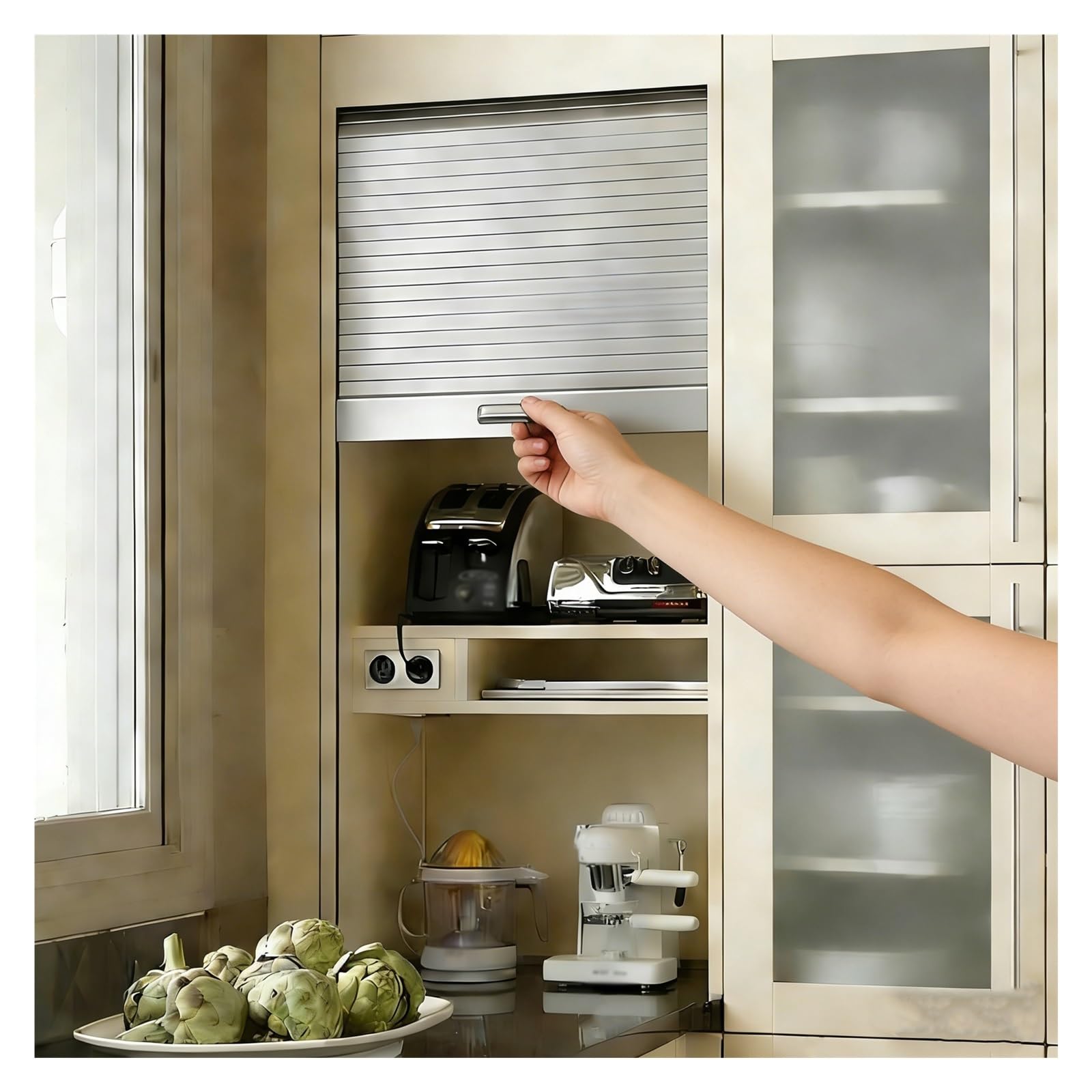 Kit de porte Tambour enroulable pour appareils de cuisine, solution de rangement de garage personnalisable, dissimule divers articles, 50 x 75 cm