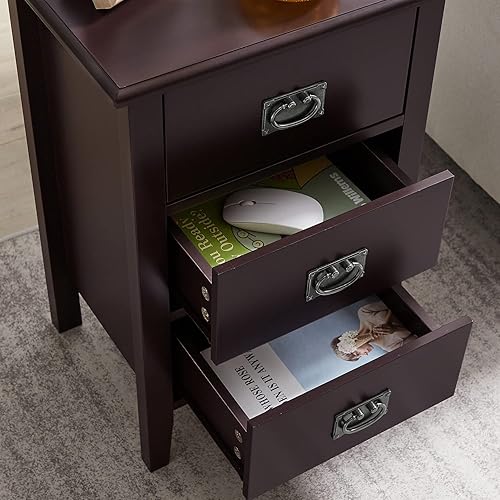 Miniatura 4 de VECELO Mesita de noche auxiliar con un cajón, armario de almacenamiento de mesita de noche para sala de estar, dormitorio, mesita de noche, espacio