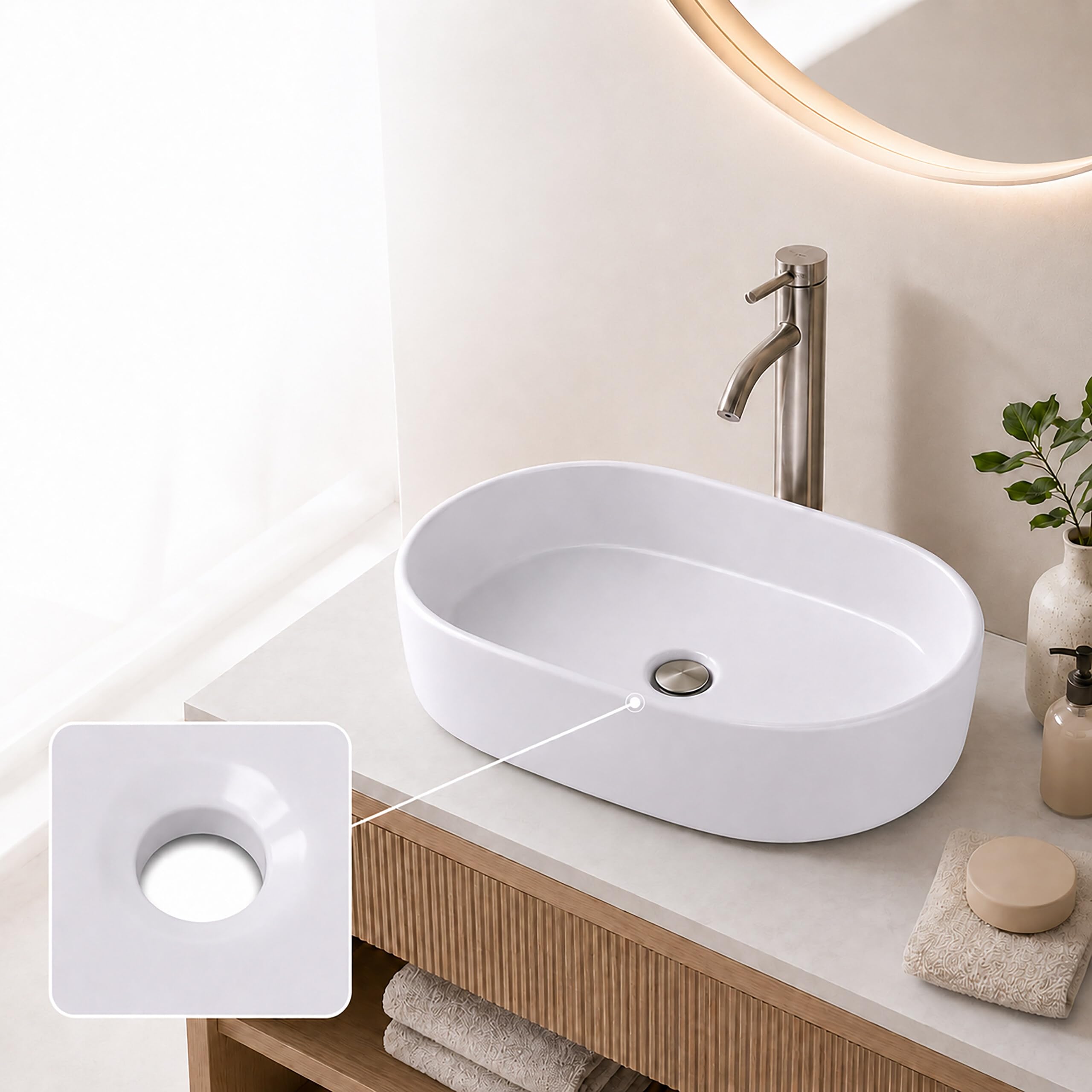 Relaxdays lavabo oval sobre encimera, 14,5 x 55 x 34 cm, blanco