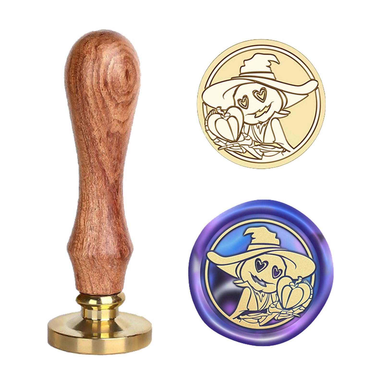 Jazuaiao Halloween Themed Stamp Head with Wood Handle for Seal Letter Envelope Invitations and Scrapbooking Craft Embellishments Party Invitation Seal Stamp