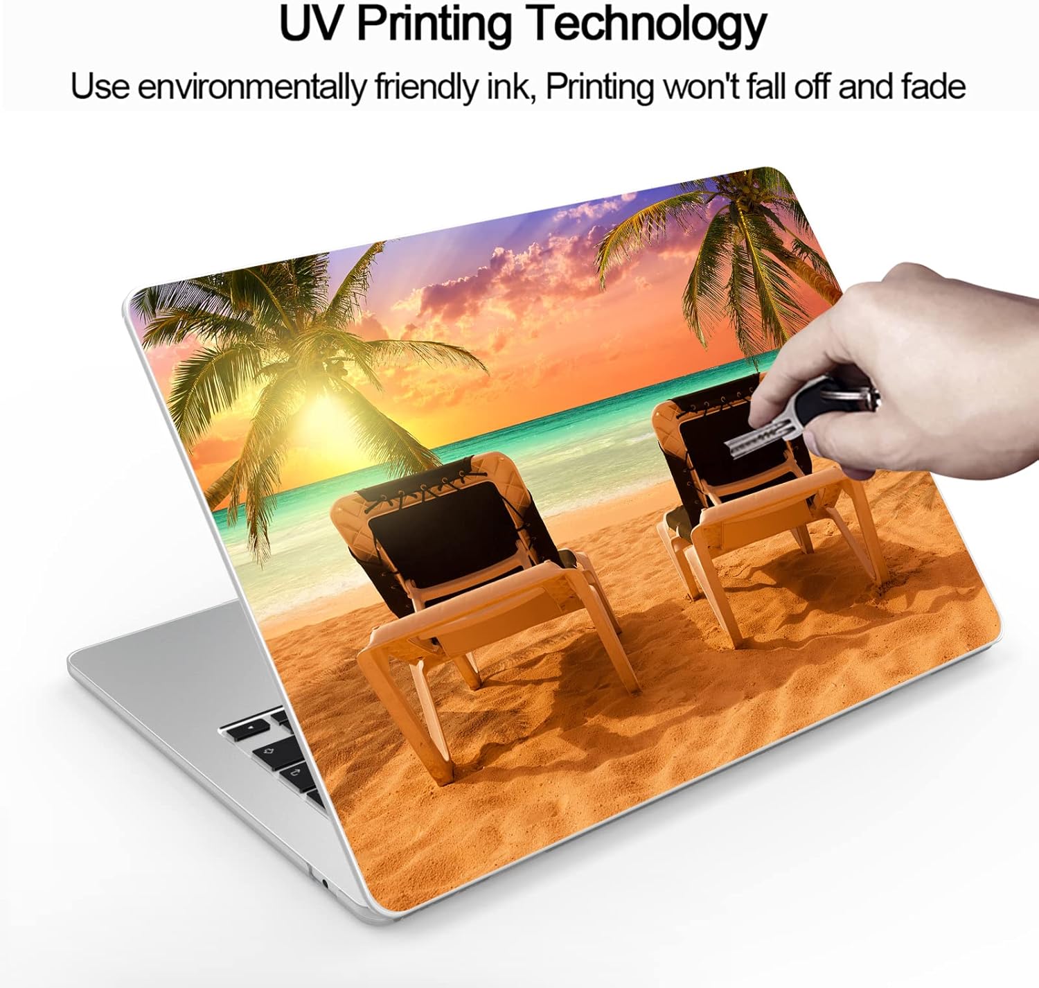 Compatible MacBook Air 13.6 inch Case 2022 Release Model: A2681 M2 Chip, Printed Pattern Hard Shell Laptop Sleeve and Keyboard Cover for MacBook Air 13.6, Beach Scenery 13