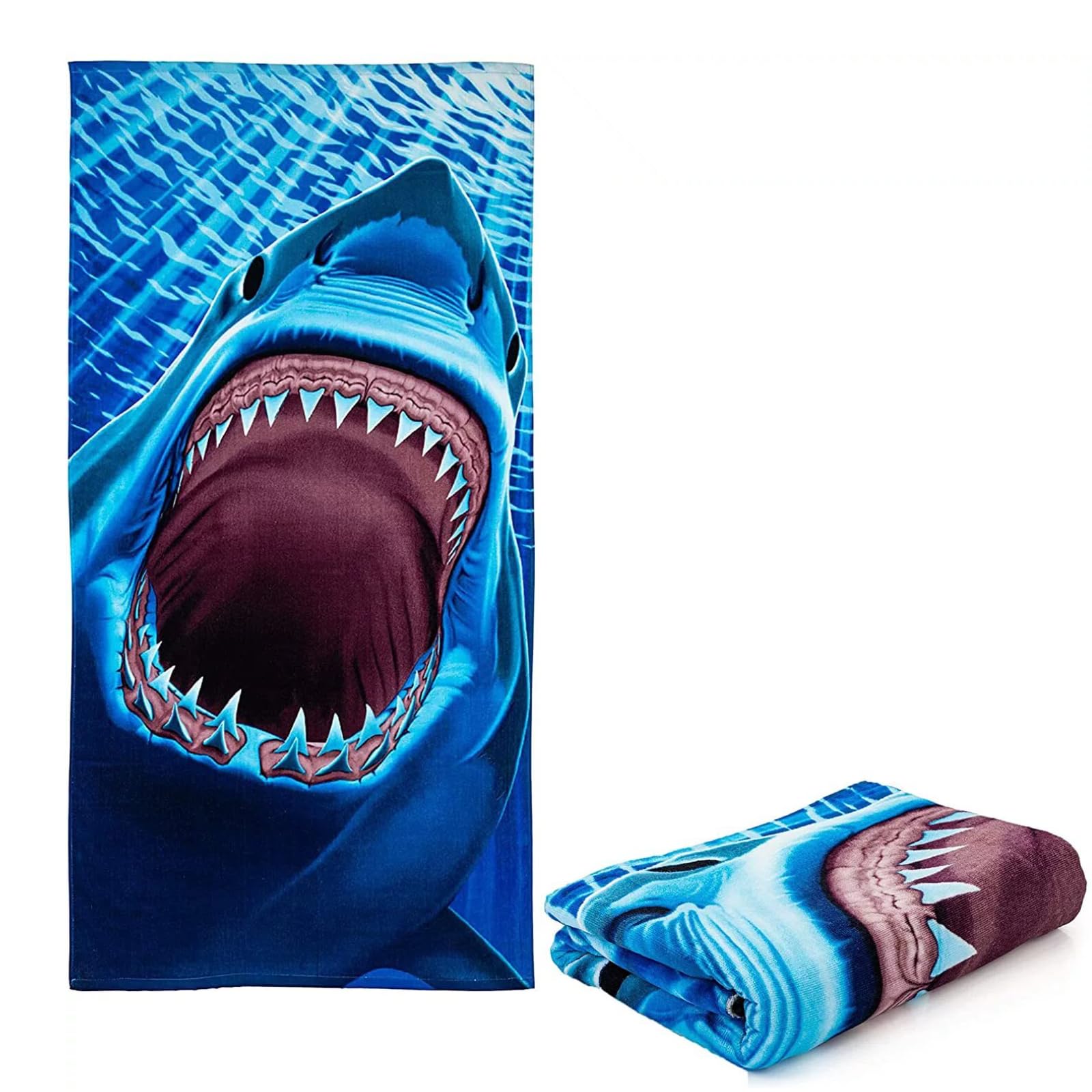 LKNBIF Shark Pattern Beach Towels, Bath Poncho, Microfiber Portable Bath Towel, Quick-Drying Camping Travel Towel, Soft for Travel, Beach, Swimming, Adults 75ร150CM Blue