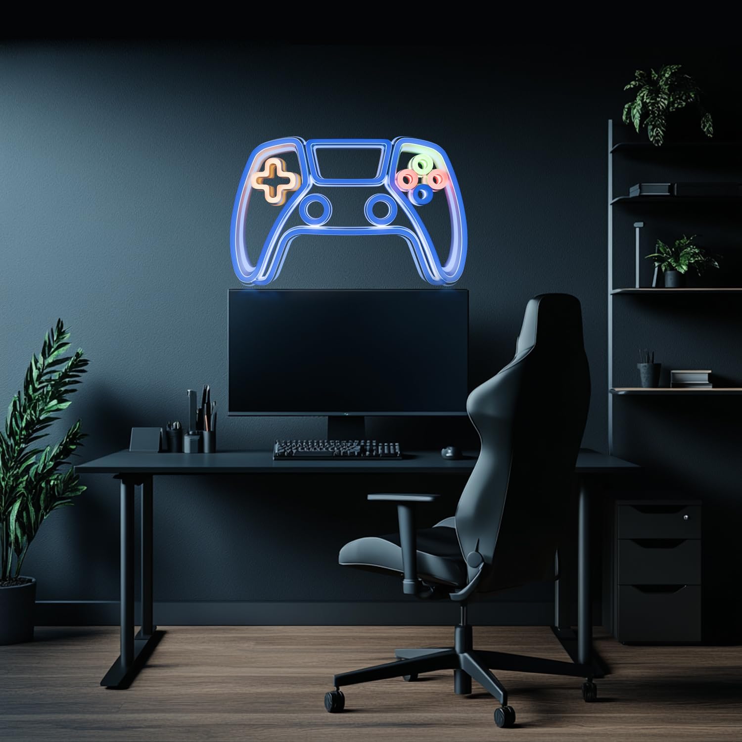 Anrookie LED Neon Sign Game Controller Wall Art 16x10 in, 5-Level Dimmable Neon light, USB-Powered Retro Gaming Decor for Room & Party Lighting