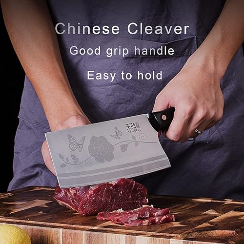 Miniatura 15 de TJ POP Cuchillo de chef chino, cuchillo de acero inoxidable de 7.5 pulgadas con mango ergonómico, cuchillo de cocina ultra afilado para el hogar