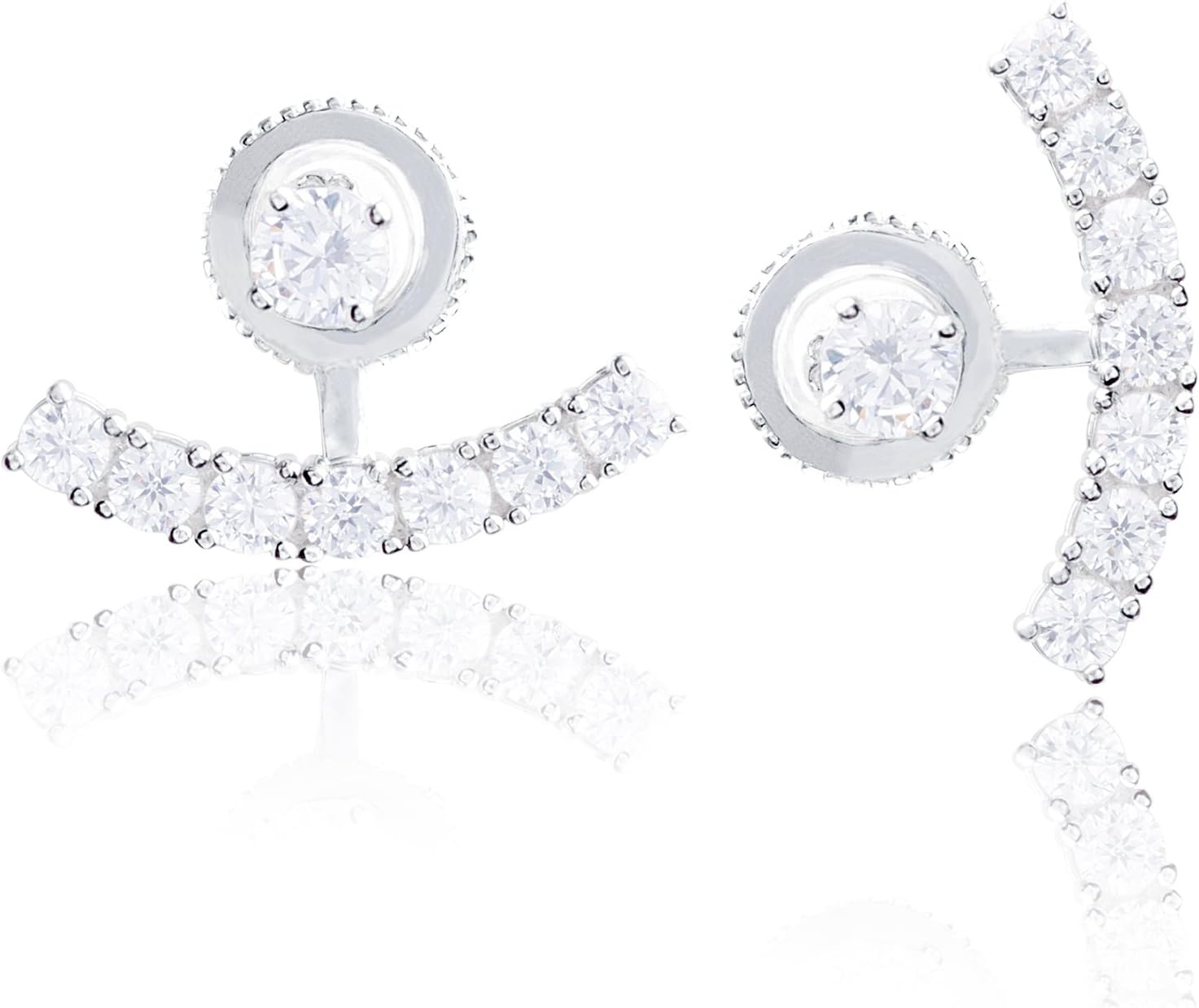 Rhodium Plated 925 Sterling Silver Cz Curved Ear Jackets