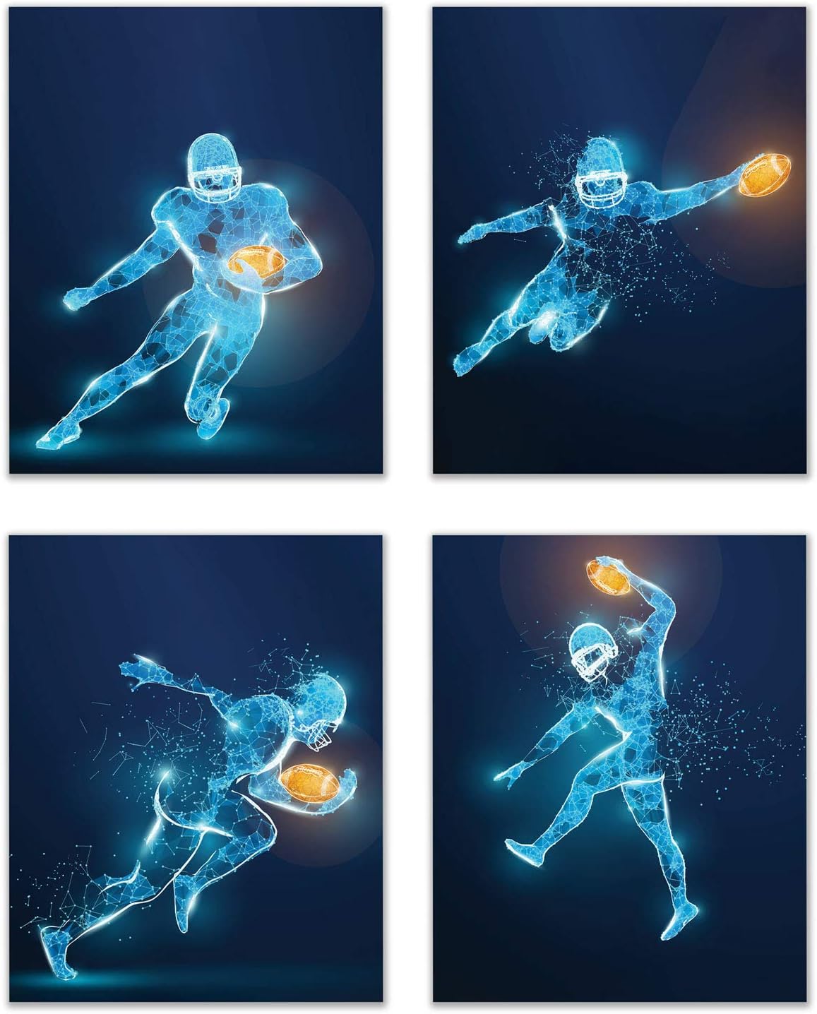 Football X-Ray Wall Art Decor Prints - Set of 4 (8x10) Inch Unframed Poster Photos - Bedroom