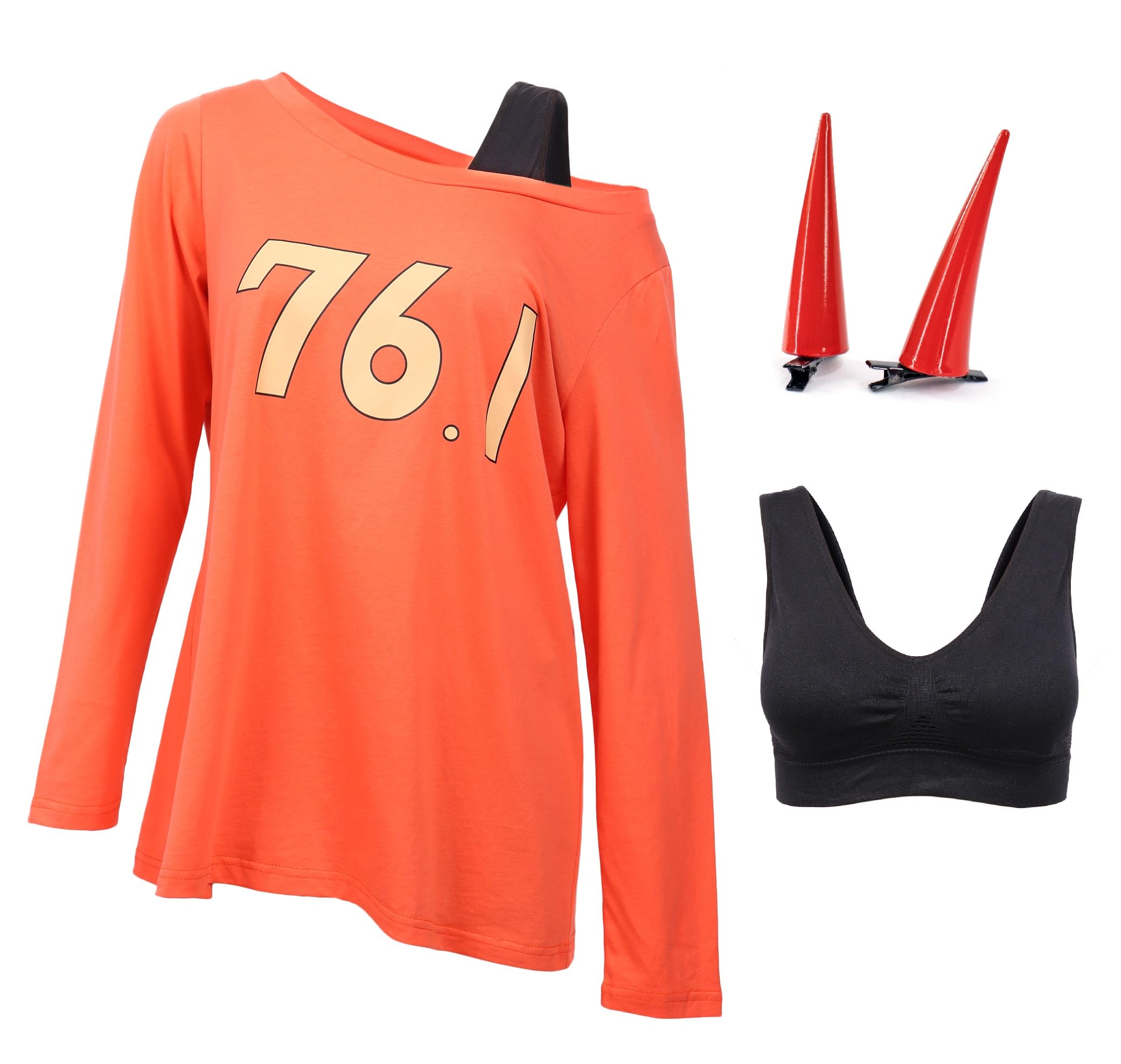 DAZCOS 3PCS Anime 76.1 T-Shirt Halter Top Cosplay Costume with Devil Horns and Underwear